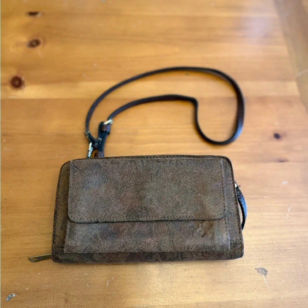 Patricia Nash Brown Metallic Wallet Purse Crossbody Brown Leather Minimalist